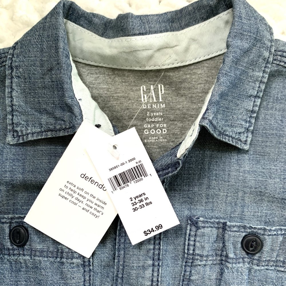 NWT Boys GAP Denim Jersey Button Shirt (Blue) 2T - Picture 3 of 7